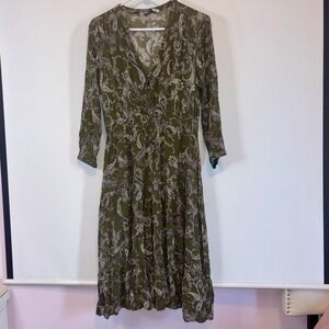 Zara Olive Green Paisley Midi Dress